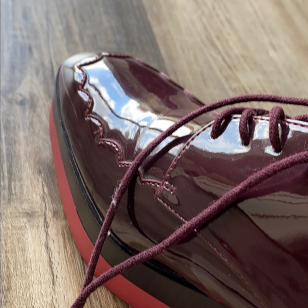Zara burgundy retro shiny oxford platforms